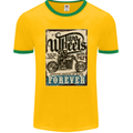 Two Wheels Biker Motorcycle Motorbike Mens Ringer T-Shirt FotL Gold/Green