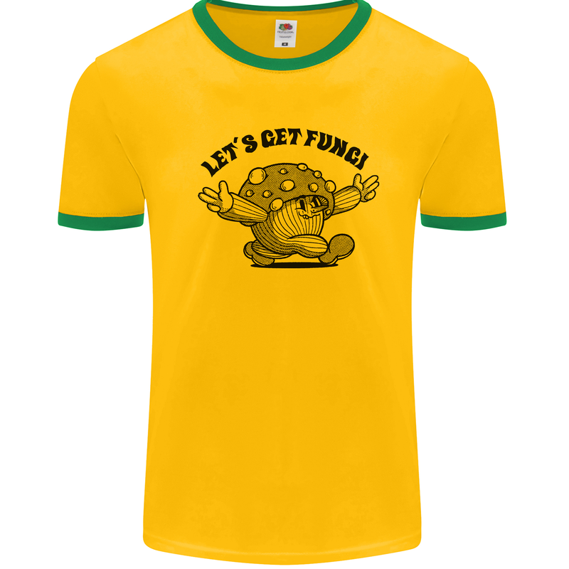 Lets Get Fungi Magic Mushrooms LSD Mens Ringer T-Shirt Gold/Green