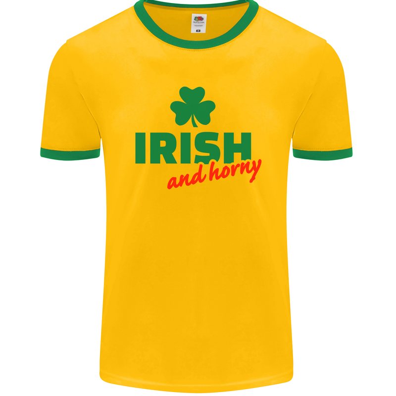 Irish and Horny St. Patrick's Day Mens Ringer T-Shirt FotL Gold/Green