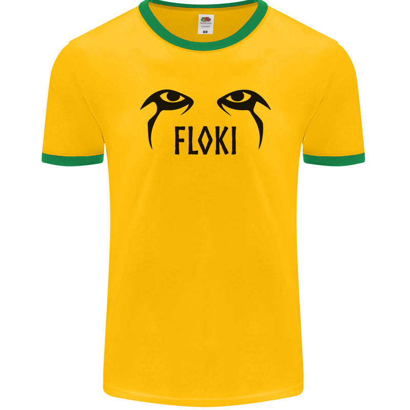 Floki Eyes Vikings Valhalla Odin Mens Ringer T-Shirt FotL Gold/Green