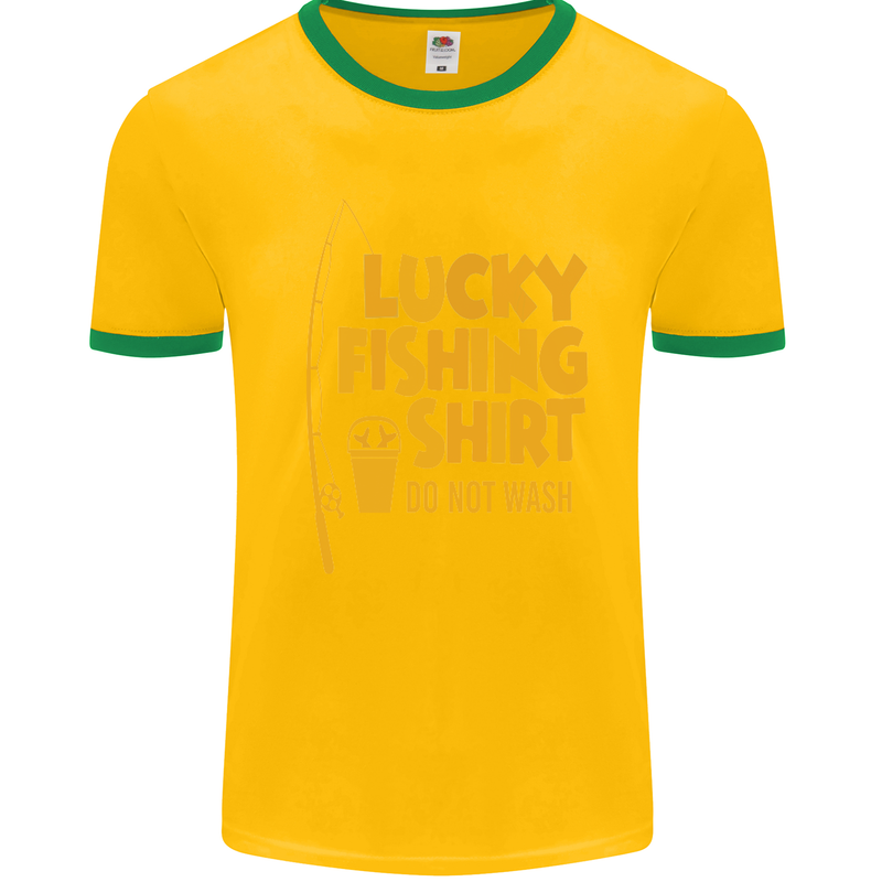 Lucky Fishing Fisherman Funny Mens White Ringer T-Shirt Gold/Green