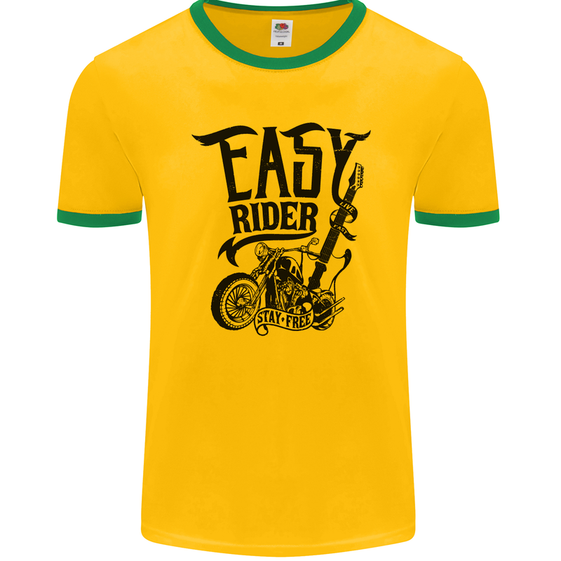 Easy Rider Motorcycle Motorbike Biker Mens Ringer T-Shirt FotL Gold/Green