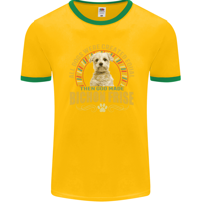 A Bichon Frise Dog Mens Ringer T-Shirt FotL Gold/Green