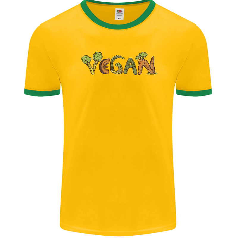 Vegan Vegetables Mens Ringer T-Shirt FotL Gold/Green