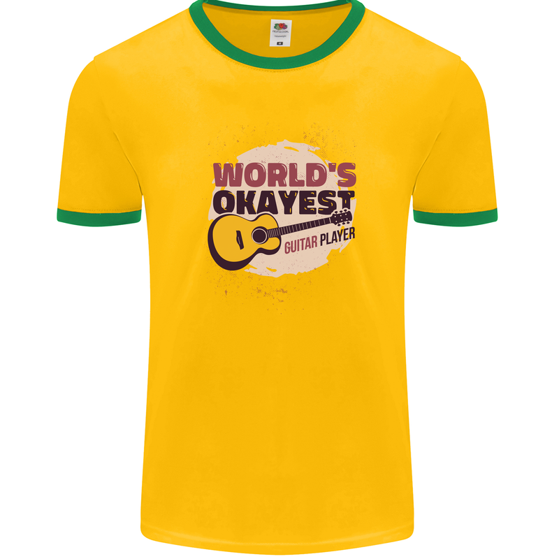 World's Okayest Guitar Player Funny Mens Ringer T-Shirt FotL Gold/Green