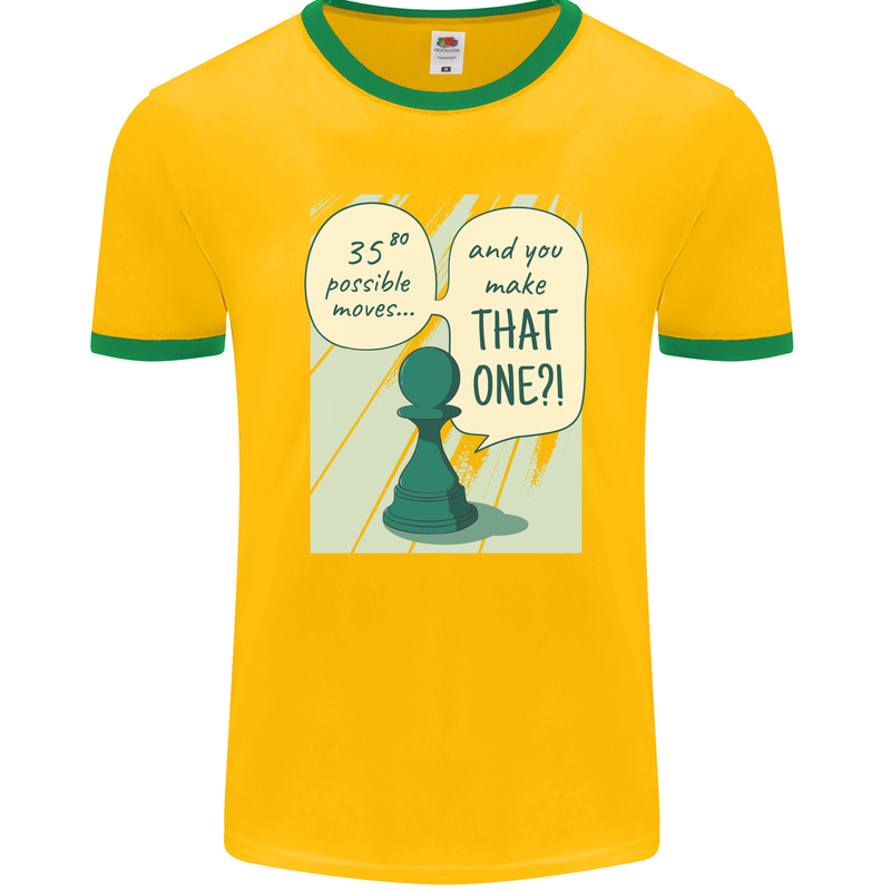 Chess Moves Funny Mens Ringer T-Shirt FotL Gold/Green