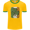 St Patricks Day Shamrock 3 Leaf Clover Mens White Ringer T-Shirt Gold/Green