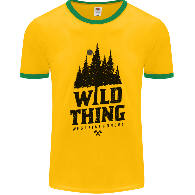 Hiking Wild Thing Camping Rambling Outdoors Mens Ringer T-Shirt FotL Gold/Green