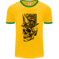 Steampunk Skull With Top Hat Mens White Ringer T-Shirt Gold/Green