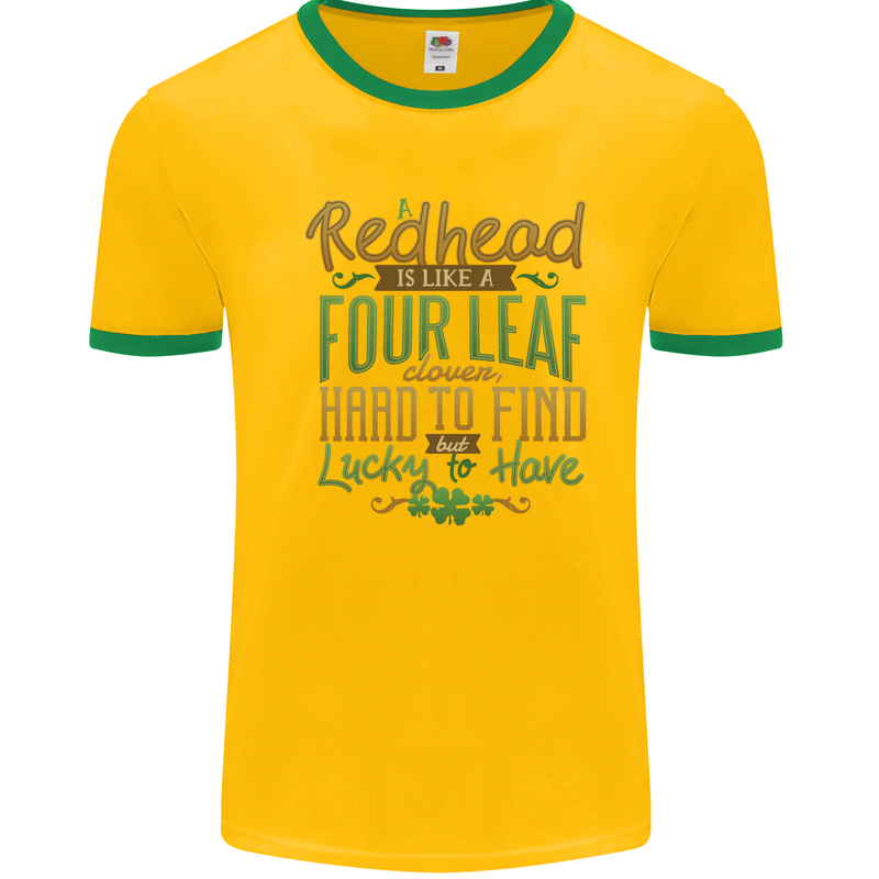 St Patricks Day Redhead Ginger Funny Irish Mens White Ringer T-Shirt Gold/Green