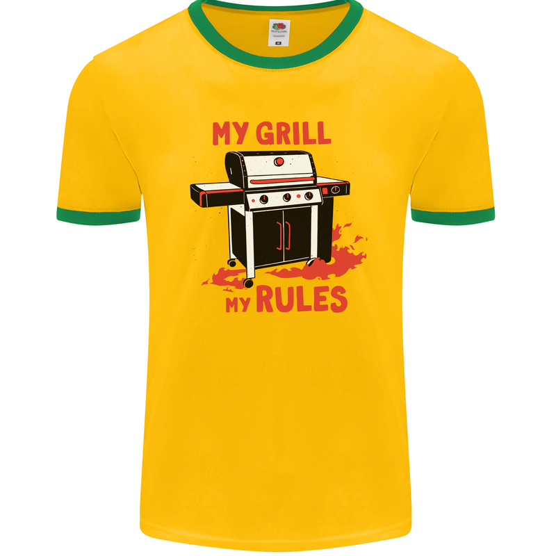 My Grill My Rules Funny BBQ Mens Ringer T-Shirt FotL Gold/Green