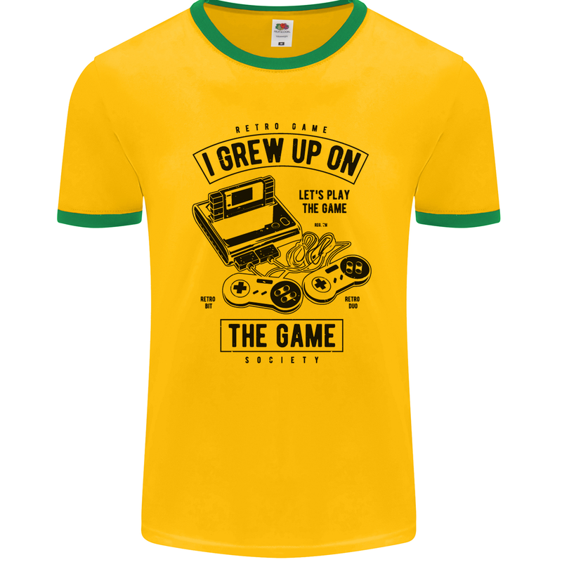 I Grew up on the Gamer Funny Gaming Mens Ringer T-Shirt FotL Gold/Green