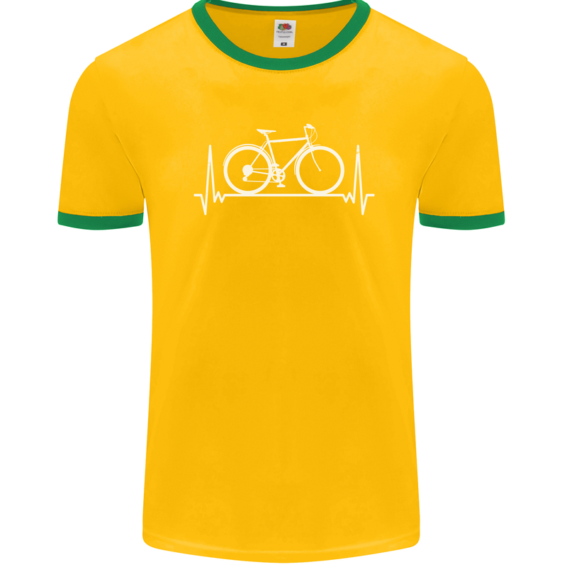 Cycling Heart Beat ECG Bike Bicycle Cyclist Mens Ringer T-Shirt FotL Gold/Green