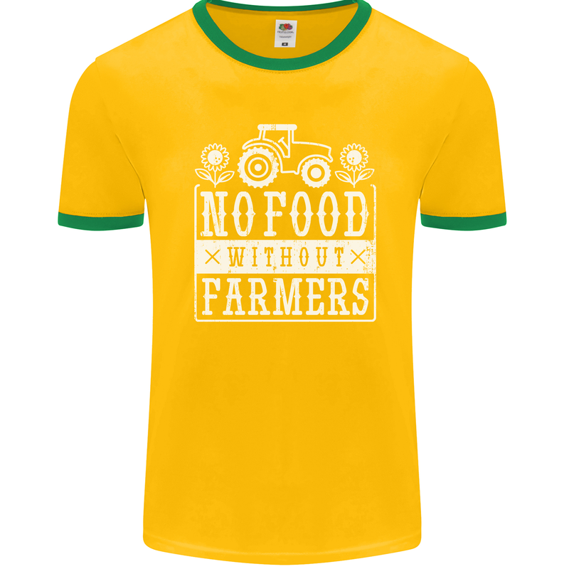 No Food Without Farming Farmers Mens Ringer T-Shirt FotL Gold/Green