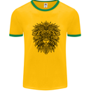 Mandala Lion Mens White Ringer T-Shirt Gold/Green