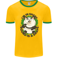 Panda Bear Funny Overweight Fat Humour Mens White Ringer T-Shirt Gold/Green