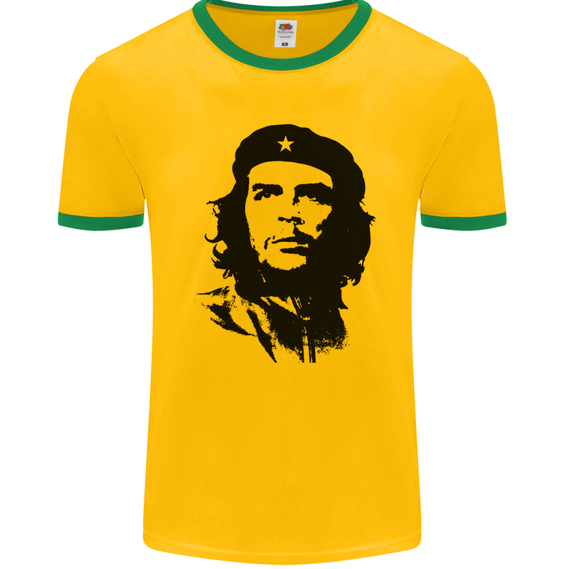 Che Guevara Silhouette Mens Ringer T-Shirt FotL Gold/Green