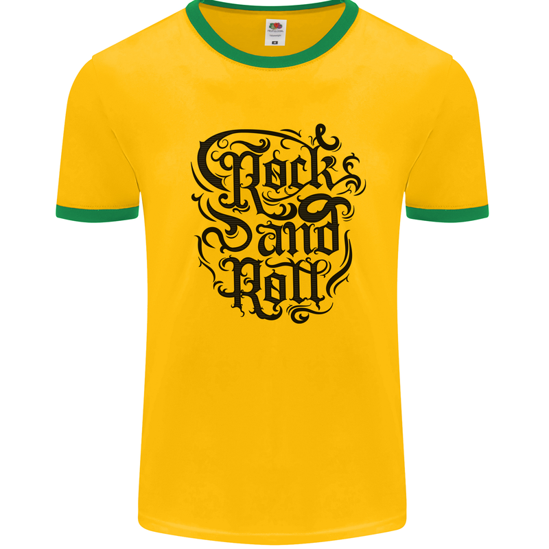 Rock and Roll Music Mens Ringer T-Shirt Gold/Green