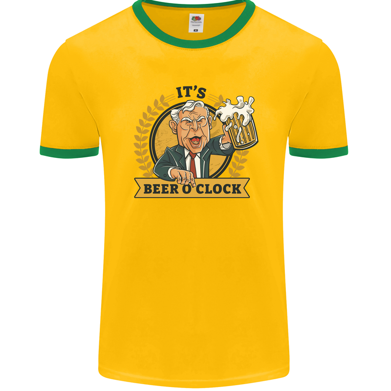 It's Beer O'Clock Funny Alcohol Mens Ringer T-Shirt FotL Gold/Green