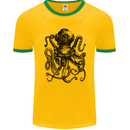 Scuba Octopus Diver Dive Diving Mens Ringer T-Shirt FotL Gold/Green