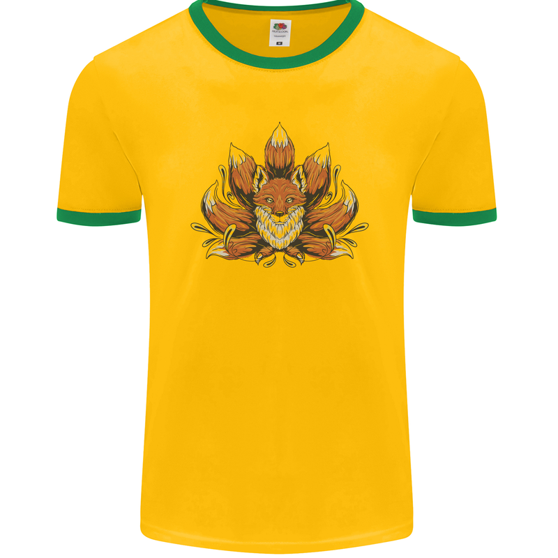 A Trippy Fox With Seven Tails Mens Ringer T-Shirt FotL Gold/Green