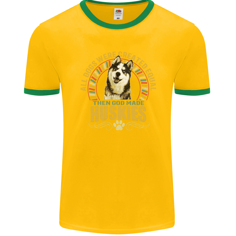 A Huskies Dog Mens Ringer T-Shirt FotL Gold/Green