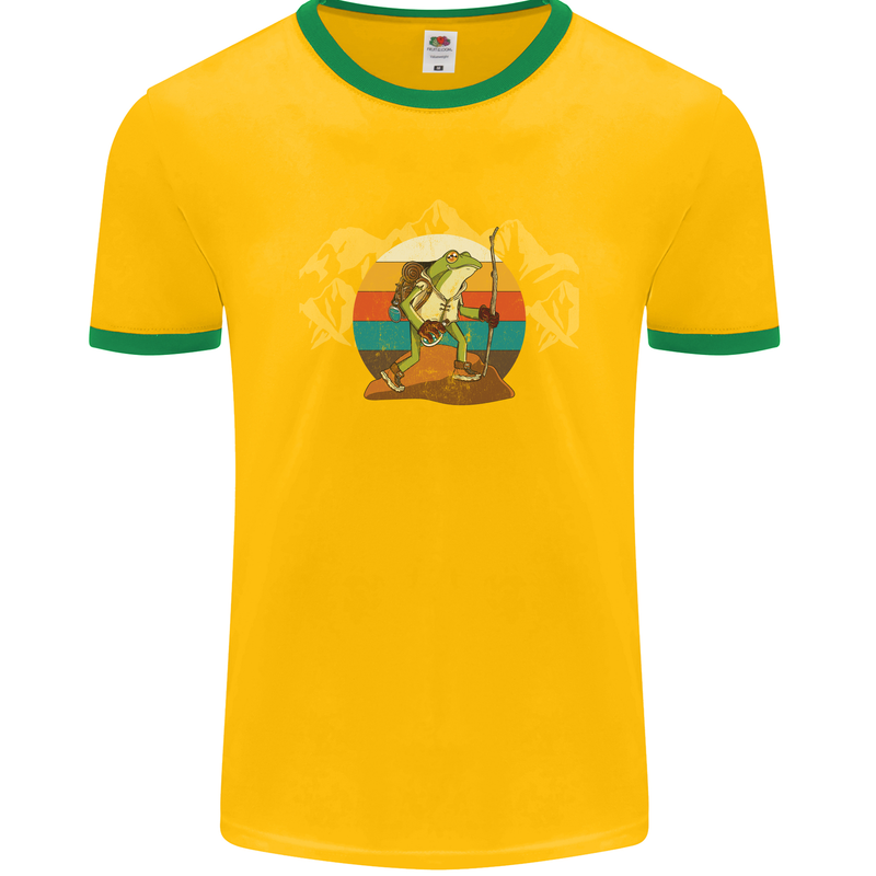 A Frog Hiking in the Mountains Trekking Mens Ringer T-Shirt FotL Gold/Green