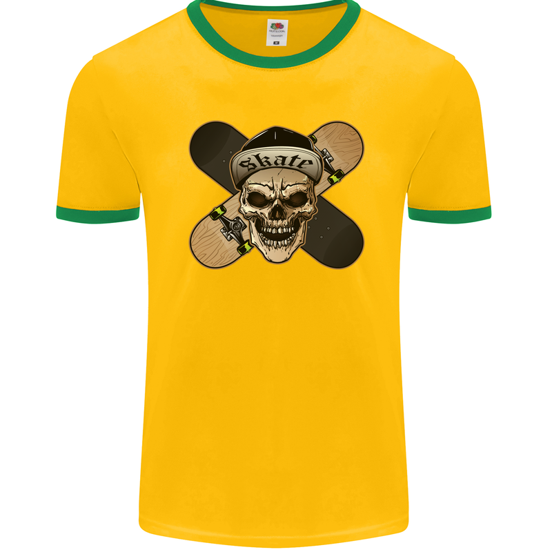 Skateboard Skull Skateboarding Mens Ringer T-Shirt FotL Gold/Green