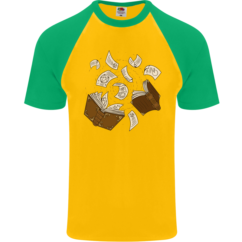 Spell Book Magic Magician Magical Mens S/S Baseball T-Shirt Gold/Green