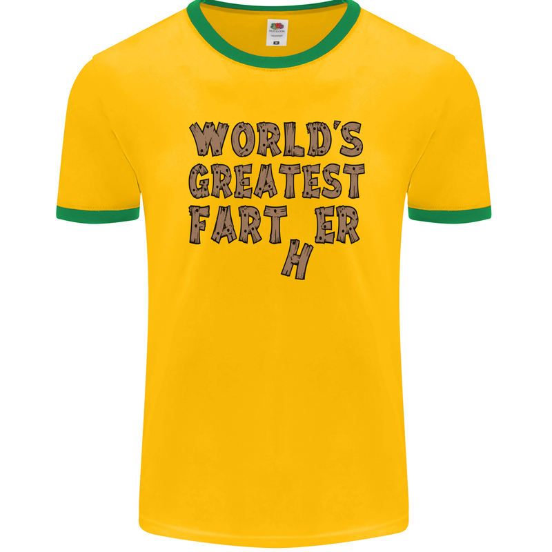 Father's Day World's Greatest Farter Funny Mens Ringer T-Shirt FotL Gold/Green