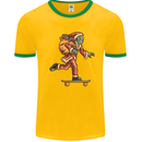 Funny Santa Clause Alien on a Skateboard Mens White Ringer T-Shirt Gold/Green