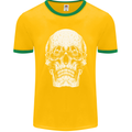 Old Man Skull With Glasses Gothic Biker Mens Ringer T-Shirt FotL Gold/Green