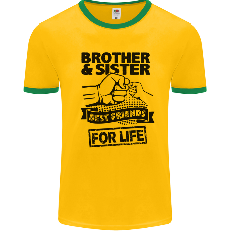 Brother & Sister Best Friends Siblings Mens White Ringer T-Shirt Gold/Green