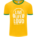 Music Live Life Loud Rock n Roll Guitar Mens Ringer T-Shirt FotL Gold/Green