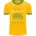 Hippopotamus Hippo Christmas Funny Mens Ringer T-Shirt FotL Gold/Green