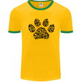 Dog Paw Print Word Art Mens White Ringer T-Shirt Gold/Green