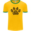 Dog Paw Print Word Art Mens White Ringer T-Shirt Gold/Green