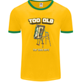 Too Old for This Shit Funny Music DJ Vinyl Mens Ringer T-Shirt FotL Gold/Green