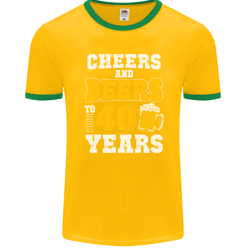 40th Birthday 40 Year Old Funny Alcohol Mens Ringer T-Shirt FotL Gold/Green