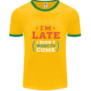 Sorry I'm Late Funny Slogan Distressed Mens Ringer T-Shirt FotL Gold/Green