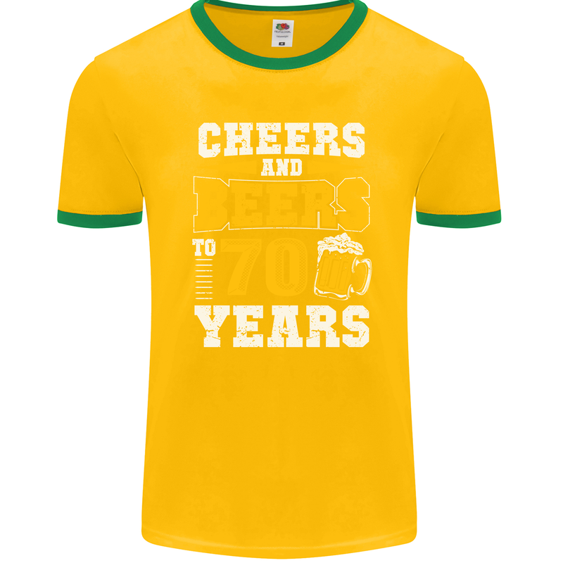 70th Birthday 70 Year Old Funny Alcohol Mens Ringer T-Shirt FotL Gold/Green