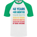 40th Birthday 40 Year Old Mens S/S Baseball T-Shirt White/Green