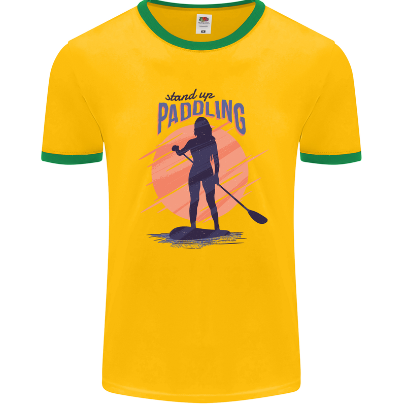 Stand Up Paddling Paddleboarding Mens Ringer T-Shirt FotL Gold/Green