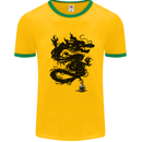 Ink Dragon Tattoo Mens White Ringer T-Shirt Gold/Green