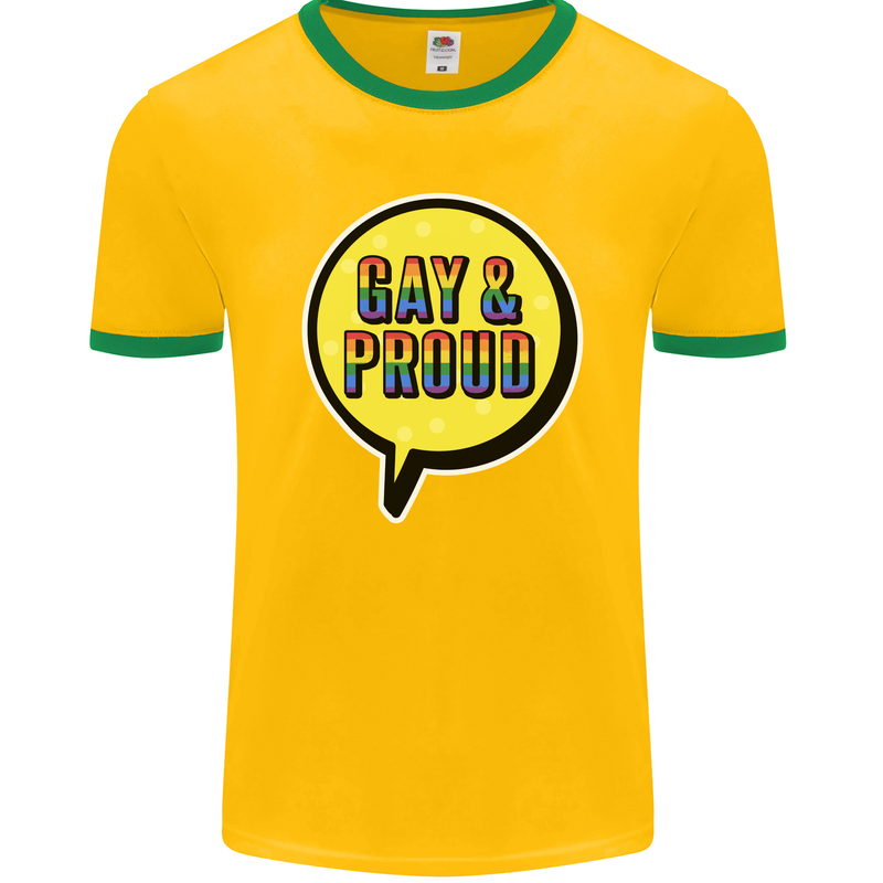 Gay and Proud LGBT Pride Awareness Mens Ringer T-Shirt FotL Gold/Green
