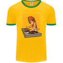 DJ Decks Vinyl Only Funny DJing Turntable Mens Ringer T-Shirt FotL Gold/Green
