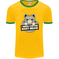 Cat I Need Coffee Right Meow Funny Mens White Ringer T-Shirt Gold/Green