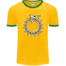Dragon Symbol Fantasy Chinese Japanese Mens Ringer T-Shirt FotL Gold/Green