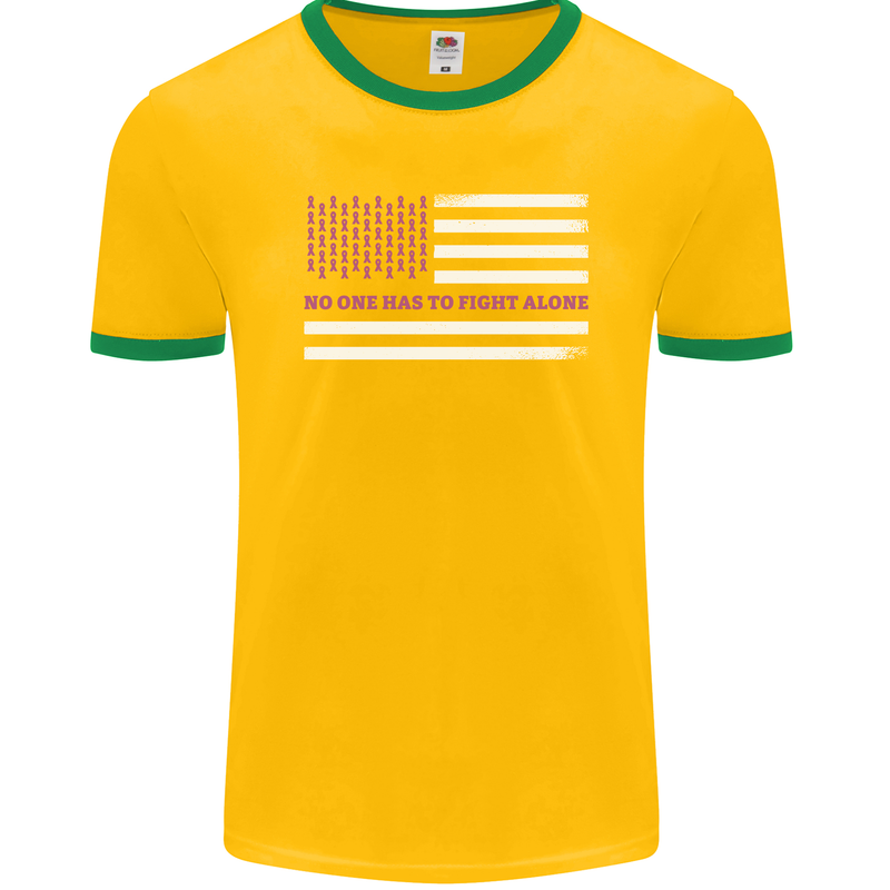 Breast Cancer Awareness USA Flag Mens Ringer T-Shirt FotL Gold/Green