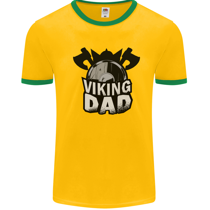 Viking Dad Funny Fathers Day Ragnar Odin Mens Ringer T-Shirt Gold/Green